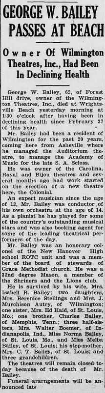 George W. Bailey obituary. Click for full size. George W. Bailey obituary image. Click for full size.