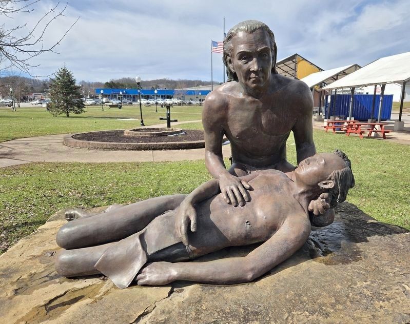 Buckongahelas and His Son Mahonegon Sculpture in Jawbone Park. Click for full size. Buckongahelas and His Son Mahonegon Sculpture in Jawbone Park image. Click for full size.