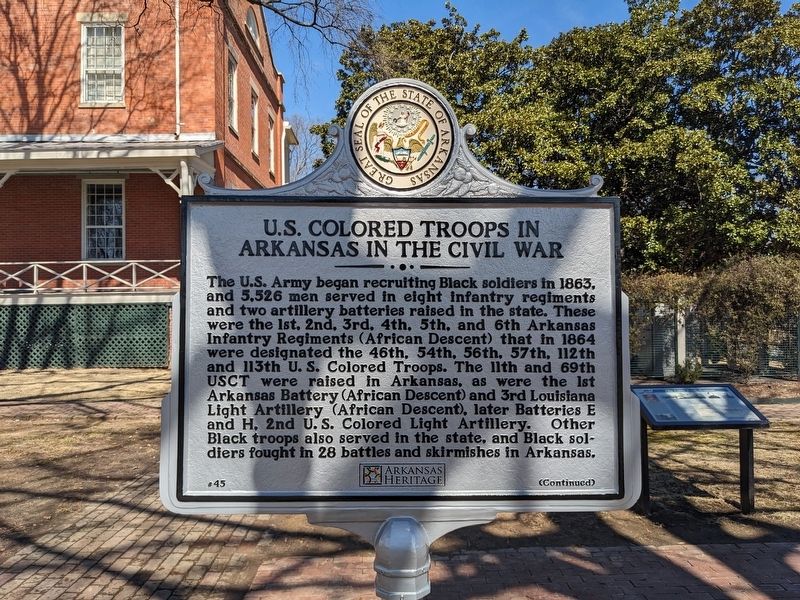 U.S. Colored Troops in Arkansas in the Civil War side of marker image. Click for full size.
