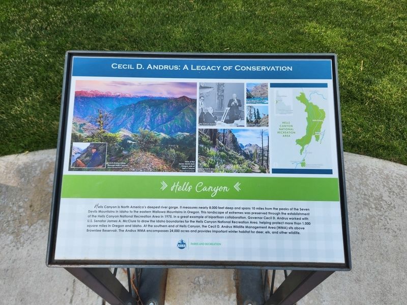 Cecil D. Andrus: A Legacy of Conservation Marker. Click for full size. Cecil D. Andrus: A Legacy of Conservation Marker image. Click for full size.