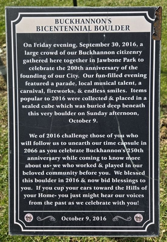Buckhannon's Bicentennial Boulder Marker. Click for full size. Buckhannon's Bicentennial Boulder Marker image. Click for full size.