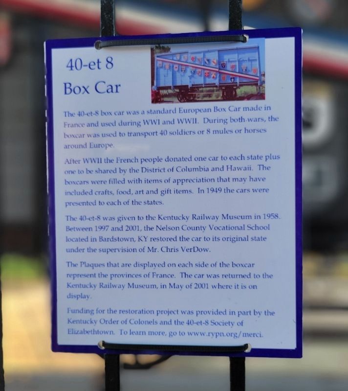40-et 8 Box Car Marker. Click for full size. 40-et 8 Box Car Marker image. Click for full size.