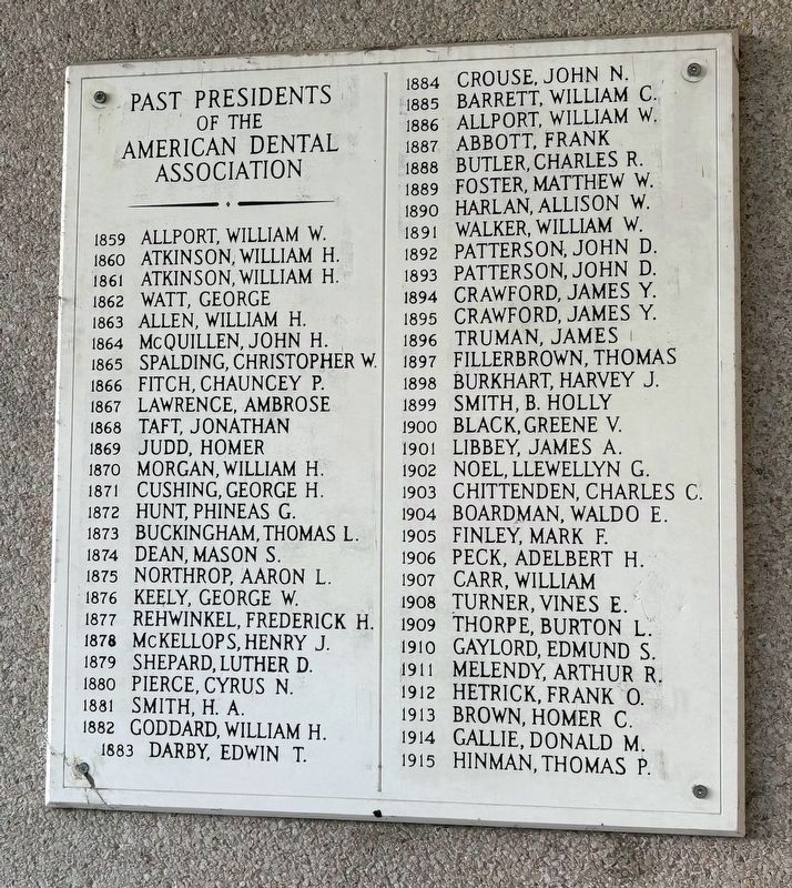 Past Presidents of the American Dental Association (tablet 1). Click for full size. Past Presidents of the American Dental Association (tablet 1) image. Click for full size.