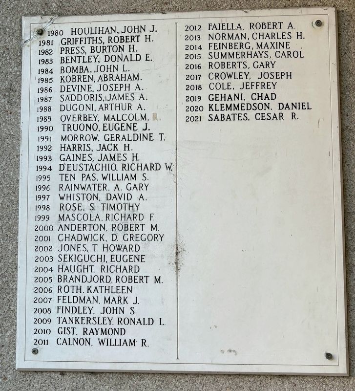 Past Presidents of the American Dental Association (tablet 3). Click for full size. Past Presidents of the American Dental Association (tablet 3) image. Click for full size.