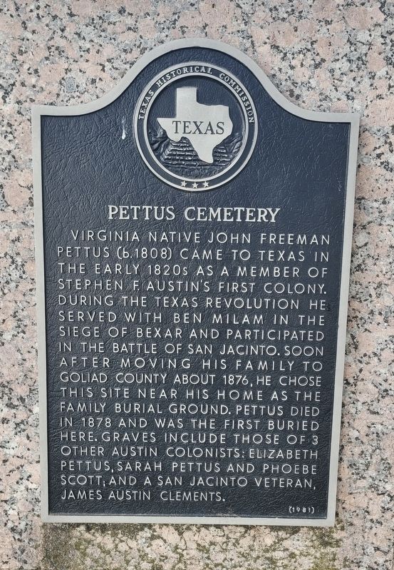 Pettus Cemetery Marker. Click for full size. Pettus Cemetery Marker image. Click for full size.