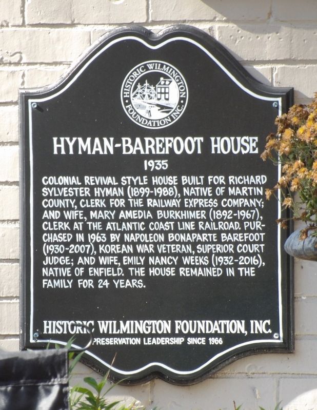 Hyman-Barefoot House Marker image. Click for full size.