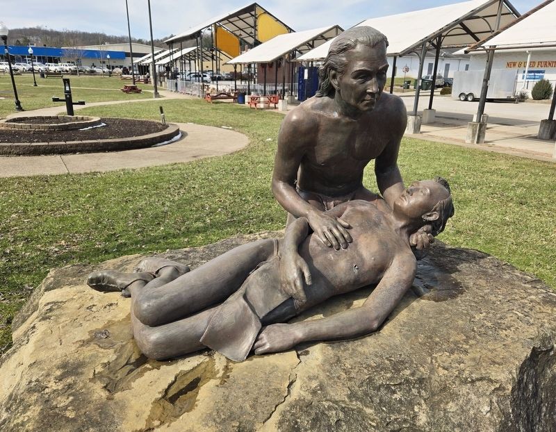 Straight's statue of Buckongahelas cradling his dead son, Mahonegon. Click for full size. Straight's statue of Buckongahelas cradling his dead son, Mahonegon image. Click for full size.