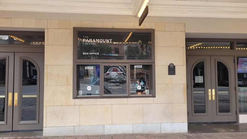 The ticket booth of the Paramount Theatre and Marker. Click for full size. The ticket booth of the Paramount Theatre and Marker image. Click for full size.