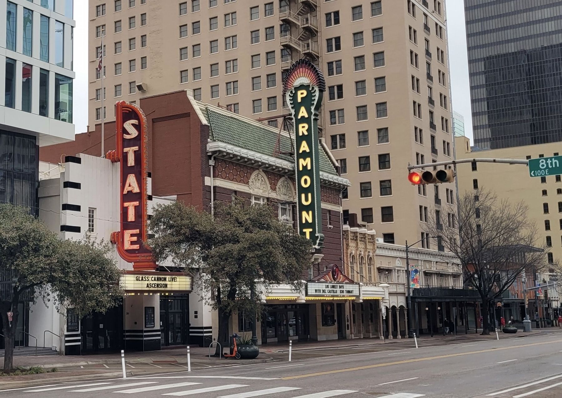 The view of the U.S. flag on the State Theater and Paramount Theater. Click for full size. The view of the U.S. flag on the State Theater and Paramount Theater image. Click for full size.
