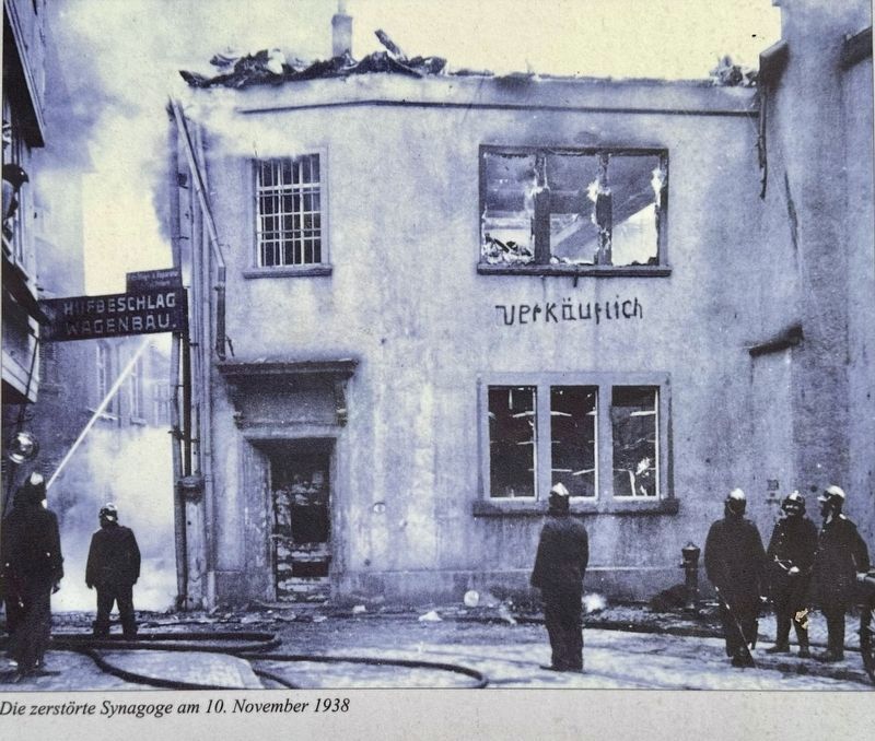 Marker photo: the destroyed synagogue on November 10, 1938. Click for full size. Marker photo: the destroyed synagogue on November 10, 1938 image. Click for full size.