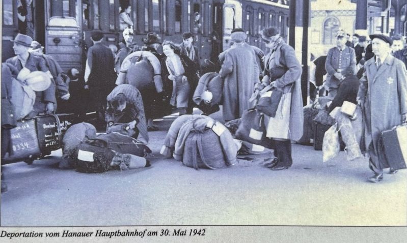 Marker photo: Deportation from the Hanau Main railway station on May 30, 1942. Click for full size. Marker photo: Deportation from the Hanau Main railway station on May 30, 1942 image. Click for full size.