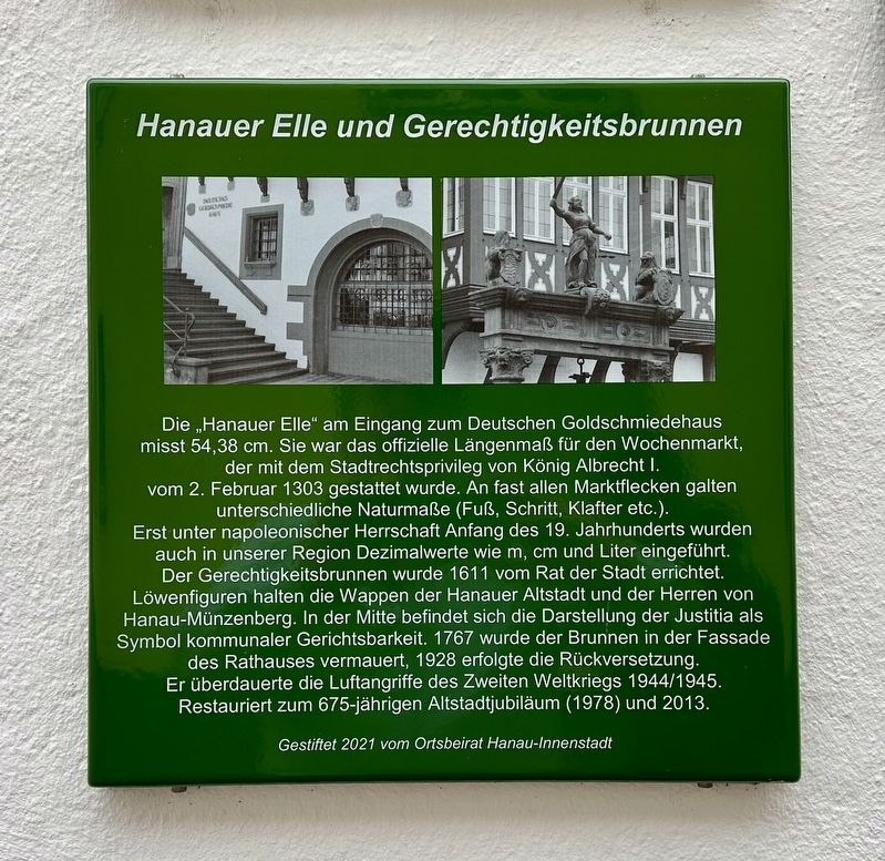 Hanauer Elle und Gerechtigkeitsbrunnen / The Hanau �Foot� and Fountain of Justice Marker image. Click for full size.