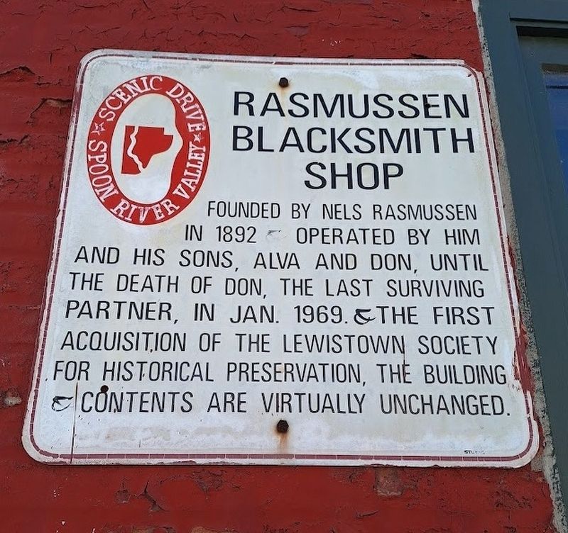 Rasmussen Blacksmith Shop Marker. Click for full size. Rasmussen Blacksmith Shop Marker image. Click for full size.