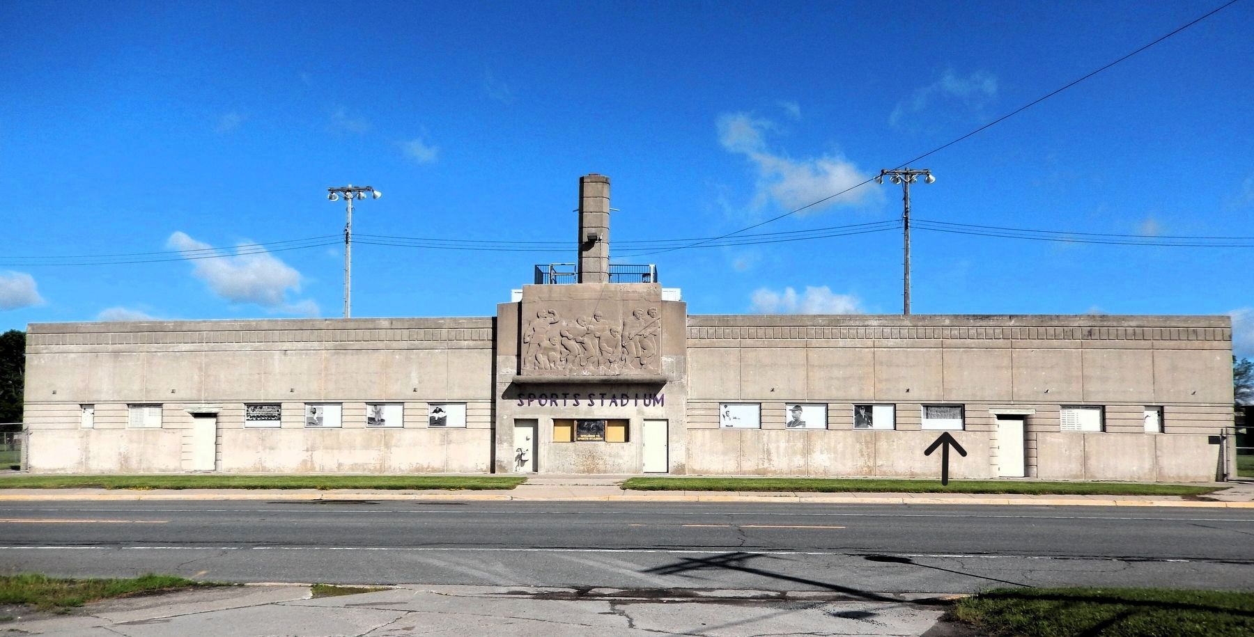 Sports Stadium (<i>south/front elevation</i>). Click for full size. Sports Stadium (<i>south/front elevation</i>) image. Click for full size.