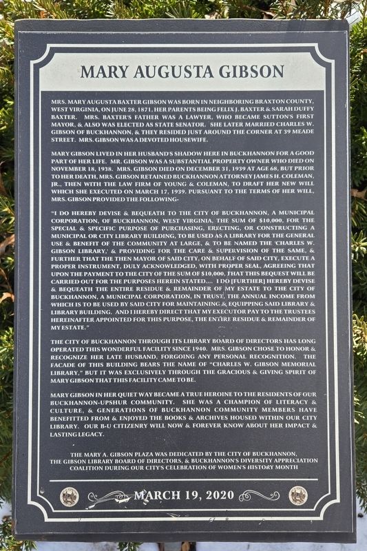 Mary Augusta Gibson Marker image. Click for full size.