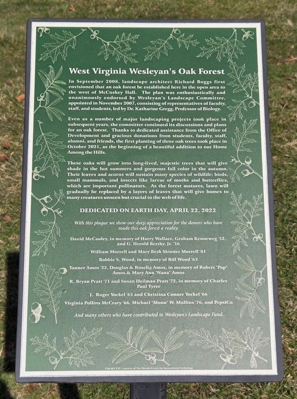 West Virginia Wesleyan's Oak Forest Marker image. Click for full size.