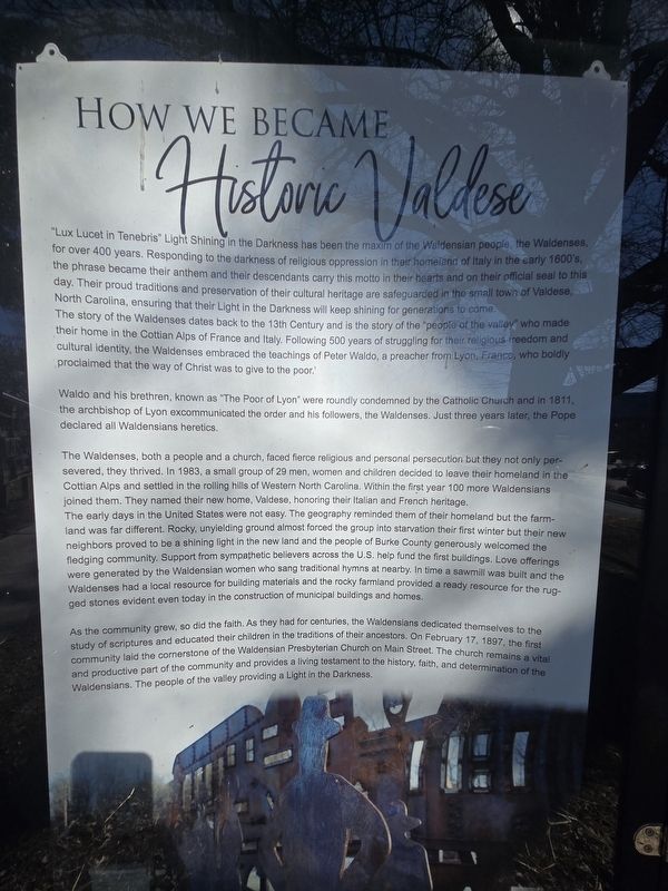 How We Became Historic Valdese Marker image. Click for full size.