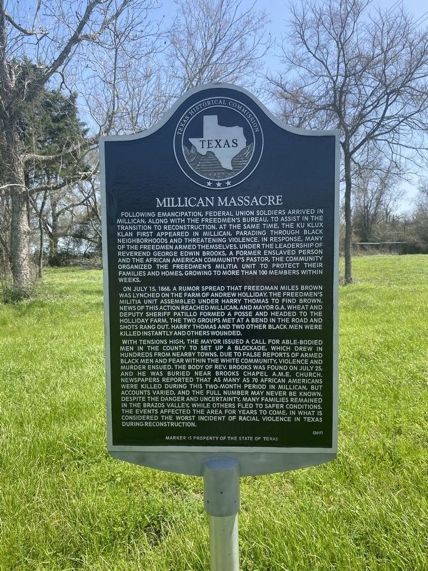 Millican Massacre Marker. Click for full size. Millican Massacre Marker image. Click for full size.