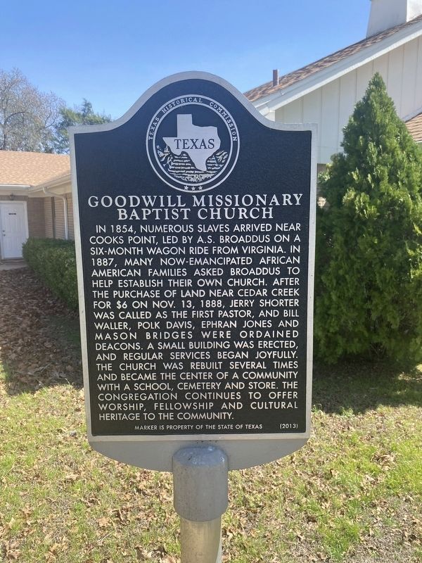 Goodwill Missionary Baptist Church Marker image. Click for full size.