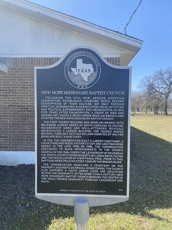 New Hope Missionary Baptist Church Marker. Click for full size. New Hope Missionary Baptist Church Marker image. Click for full size.