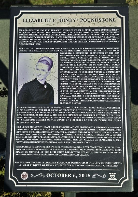 Elizabeth J. "Binky" Poundstone Marker. Click for full size. Elizabeth J. "Binky" Poundstone Marker image. Click for full size.