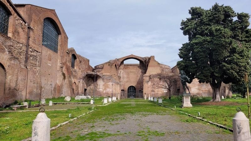 The southwest exterior view of the Baths of Diocletian image. Click for full size.
