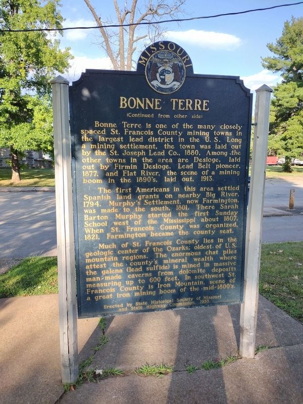 Bonne Terre Marker, Side Two. Click for full size. Bonne Terre Marker, Side Two image. Click for full size.