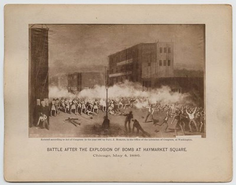 "Battle after explosion of bomb at Haymarket Square". Click for full size. "Battle after explosion of bomb at Haymarket Square" image. Click for full size.