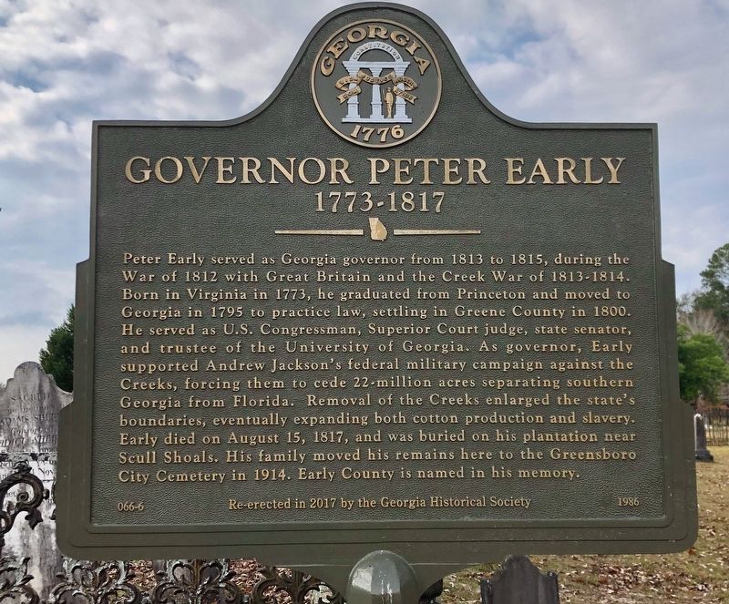 Governor Peter Early Marker. Click for full size. Governor Peter Early Marker image. Click for full size.
