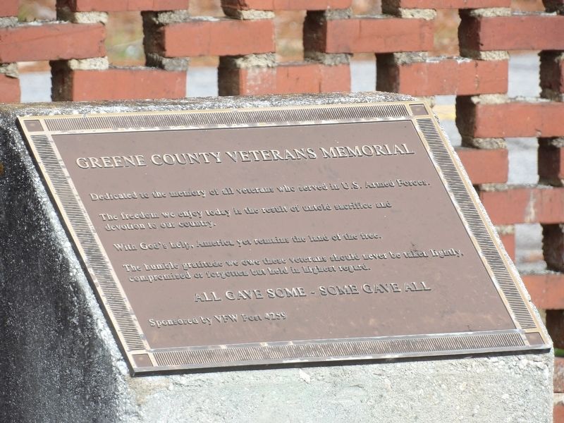 Greene County Veterans Memorial. Click for full size. Greene County Veterans Memorial image. Click for full size.