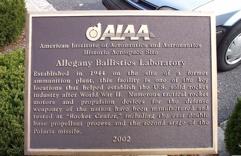 Allegany Ballistics Laboratory Marker. Click for full size. Allegany Ballistics Laboratory Marker image. Click for full size.