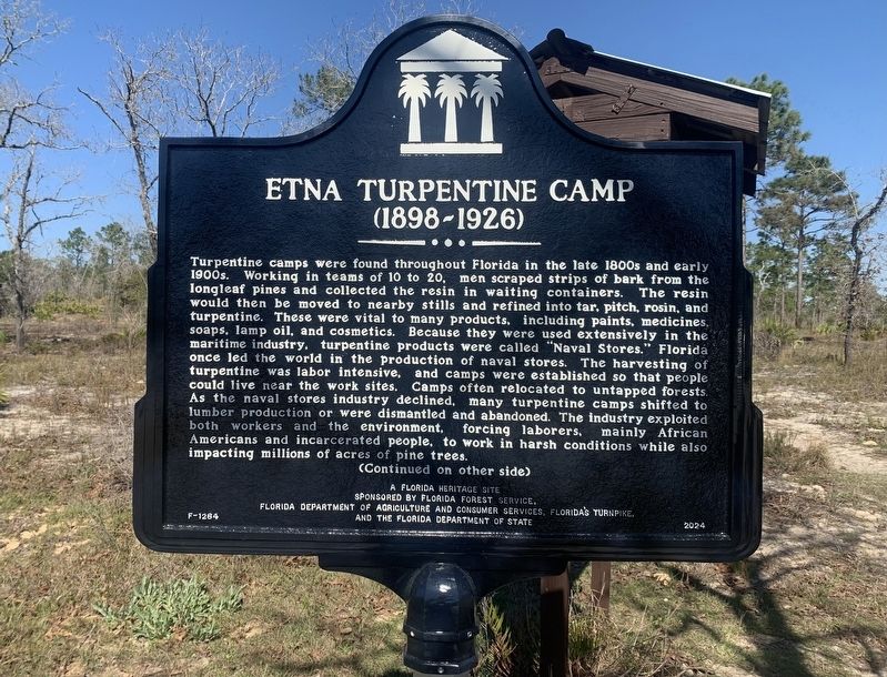Etna Turpentine Camp Marker, Side One image. Click for full size.
