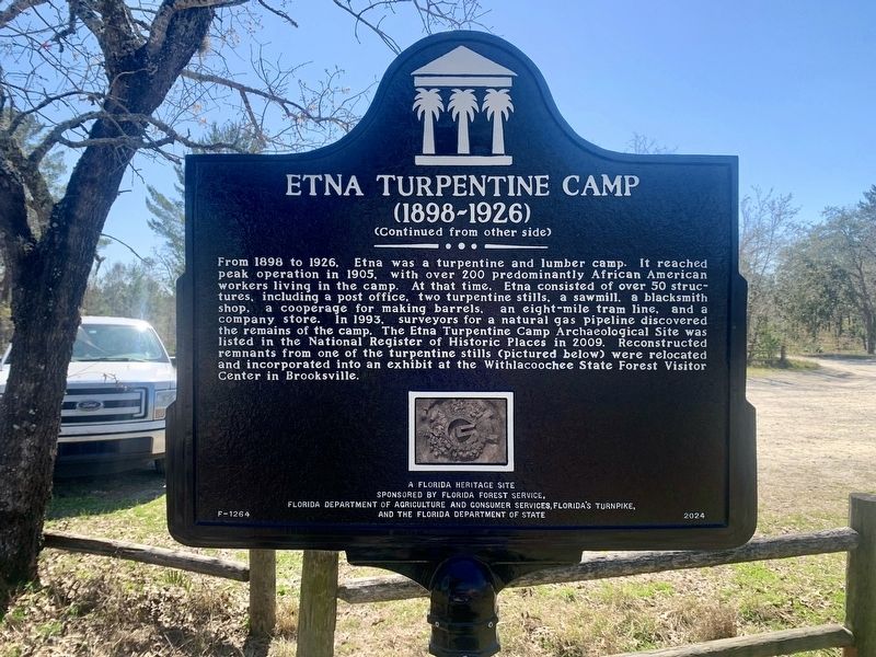 Etna Turpentine Camp Marker, Side Two image. Click for full size.