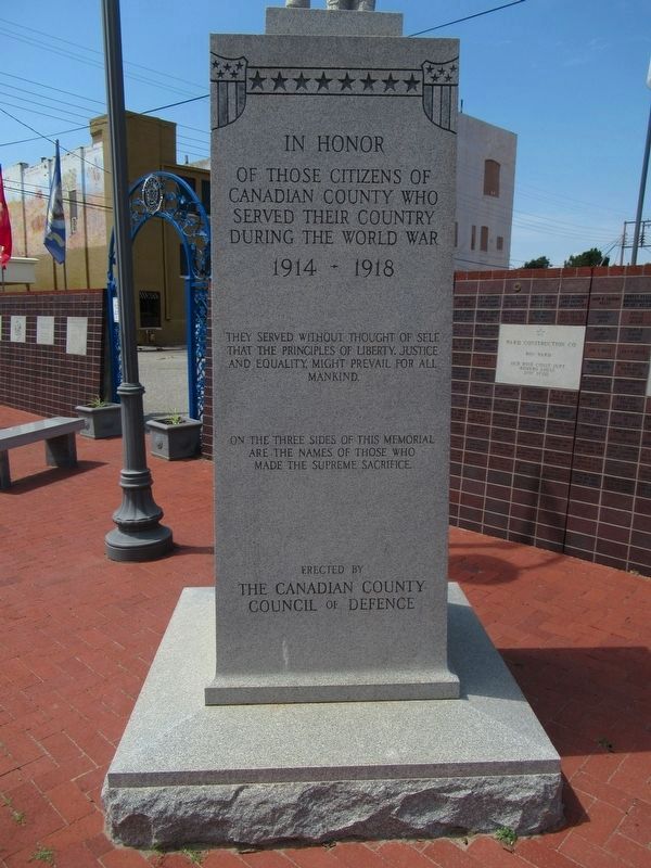 Canadian County War Memorial - World War I. Click for full size. Canadian County War Memorial - World War I image. Click for full size.