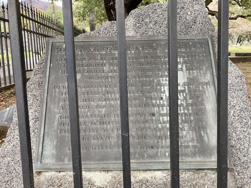 Sierra Madre Pioneer Cemetery Marker. Click for full size. Sierra Madre Pioneer Cemetery Marker image. Click for full size.