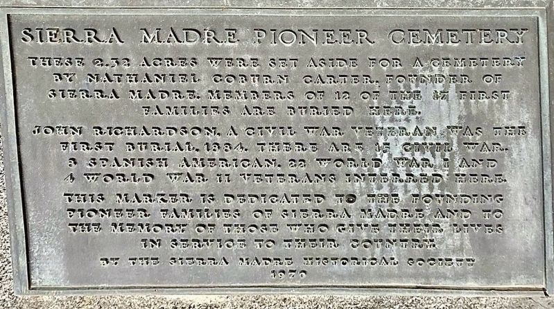 Sierra Madre Pioneer Cemetery Marker. Click for full size. Sierra Madre Pioneer Cemetery Marker image. Click for full size.
