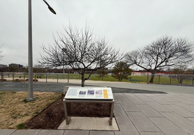 From Brownfield to Playing Fields Marker. Click for full size. From Brownfield to Playing Fields Marker image. Click for full size.