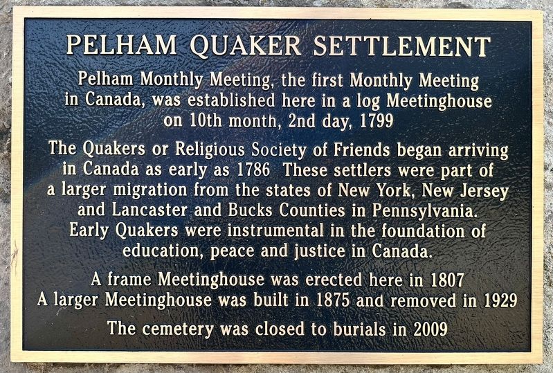 Pelham Quaker Settlement Marker. Click for full size. Pelham Quaker Settlement Marker image. Click for full size.