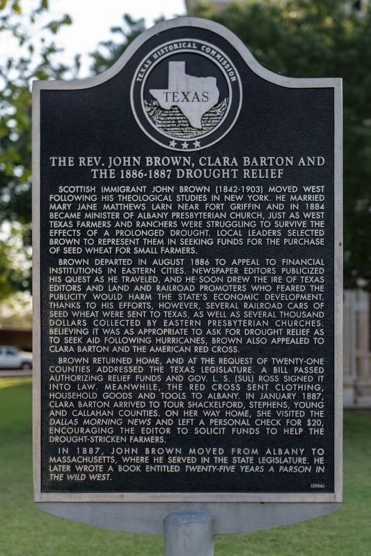 The Rev. John Brown, Clara Barton and the 1886-1887 Drought Relief Marker image. Click for full size.