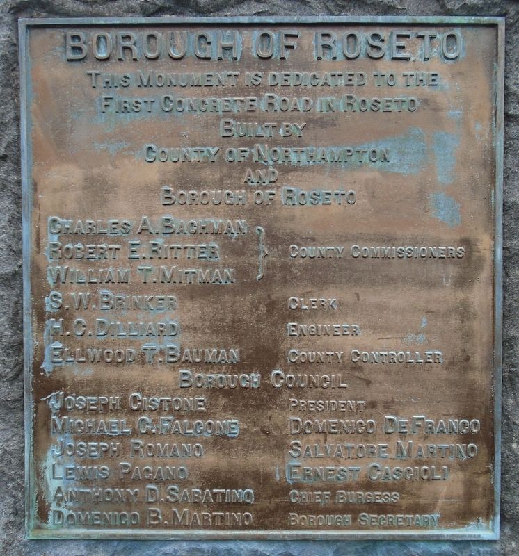 First Concrete Road in Roseto Marker image. Click for full size.