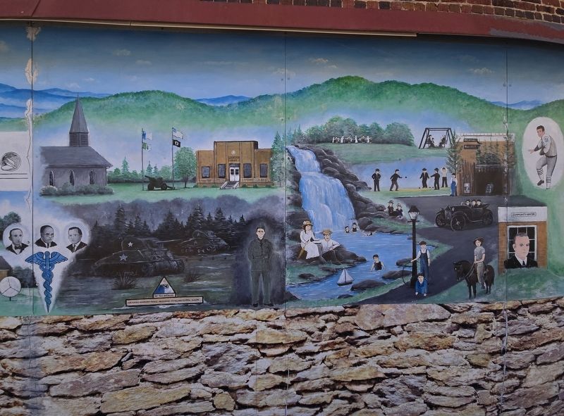 West side of the Waldensian mural (panel 7), militiary, physicians and recreation. Click for full size. West side of the Waldensian mural (panel 7), militiary, physicians and recreation image. Click for full size.