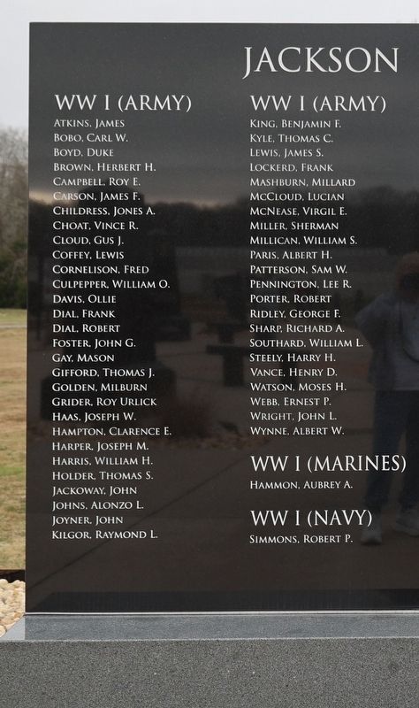 Jackson County Veterans Memorial - Left Panel. Click for full size. Jackson County Veterans Memorial - Left Panel image. Click for full size.