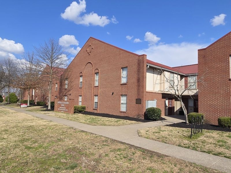 Horace Lurton Hall. Marker is attached to the brick fa�ade at the right of the center building image. Click for full size.