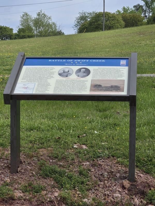 Battle of Swift Creek Marker (mislabeled captions). Click for full size. Battle of Swift Creek Marker (mislabeled captions) image. Click for full size.