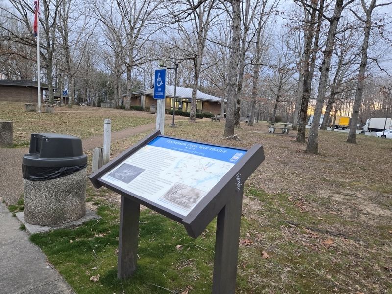 Wide view of Tennessee Civil War Trails Marker looking towards the rest area. image. Click for full size.