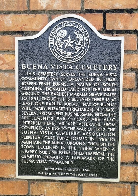 Buena Vista Cemetery Marker image. Click for full size.