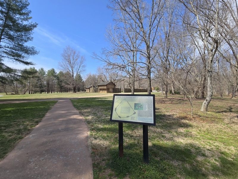 Marker in front of replica Fort Watauga image. Click for full size.
