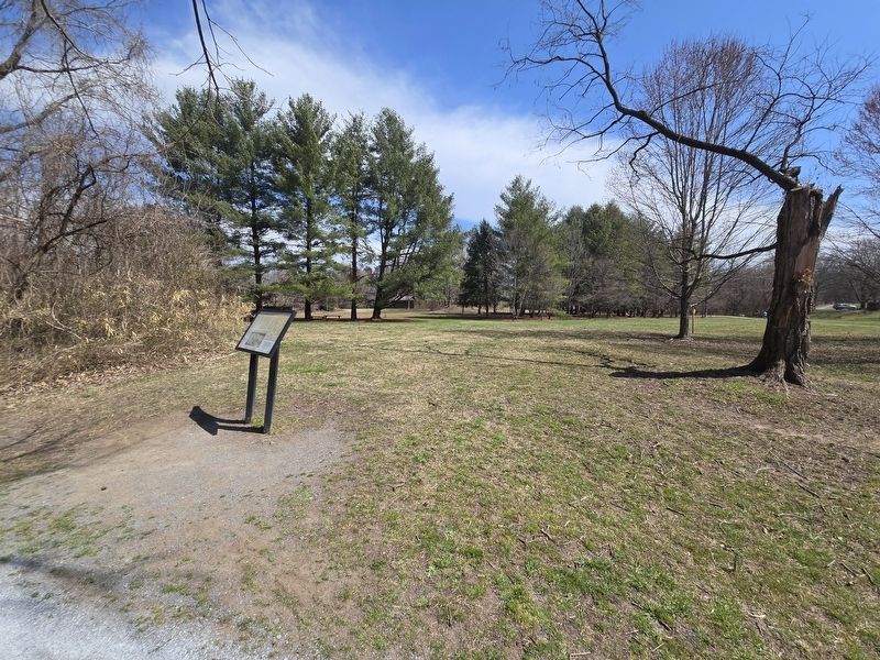 Muster of the Overmountain Men Marker looking back towards open field. Click for full size. Muster of the Overmountain Men Marker looking back towards open field image. Click for full size.