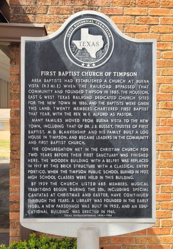 First Baptist Church of Timpson Marker. Click for full size. First Baptist Church of Timpson Marker image. Click for full size.