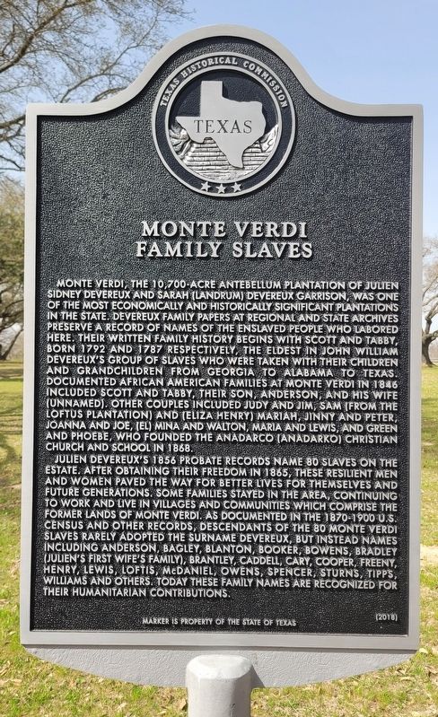 Monte Verdi Family Slaves Marker image. Click for full size.